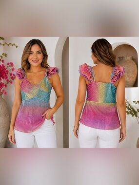 ✨ SAYLOR Rainbow Metallic Plissé Top / Mini Dress ✨